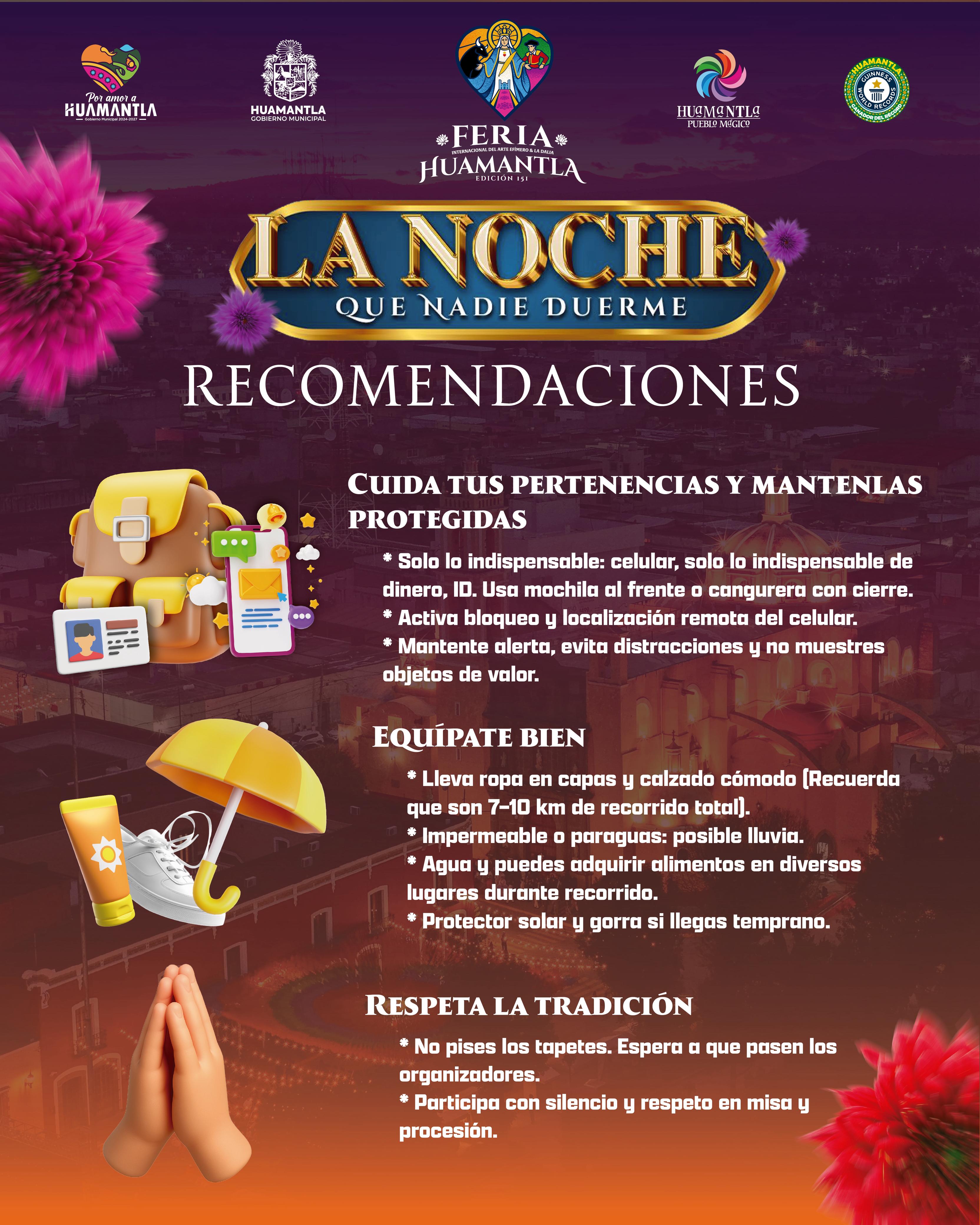 Gobierno Municipal emite recomendaciones para disfrutar con seguridad la Noche que Nadie Duerme
